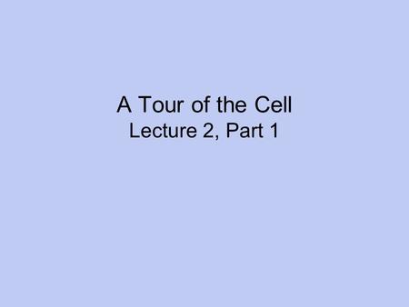 A Tour of the Cell Lecture 2, Part 1. Cell Theory Cells are the basic unit of structure and function The lowest level of structure that can perform all.