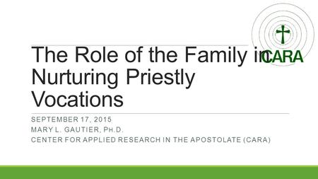 The Role of the Family in Nurturing Priestly Vocations SEPTEMBER 17, 2015 MARY L. GAUTIER, P H. D. CENTER FOR APPLIED RESEARCH IN THE APOSTOLATE (CARA)