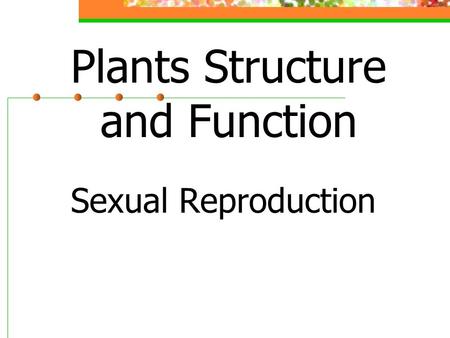 Plants Structure and Function Sexual Reproduction.
