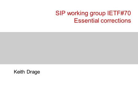 SIP working group IETF#70 Essential corrections Keith Drage.