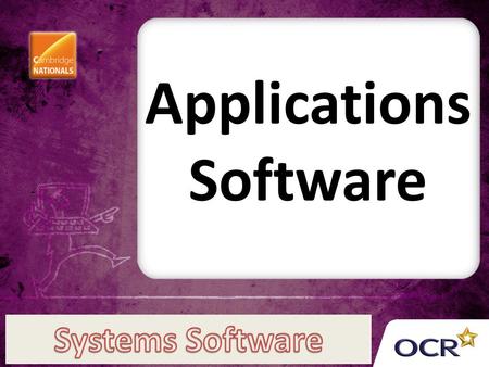 Applications Software. Applications software is software that is capable of doing a specific job A job is called an application Examples include word.