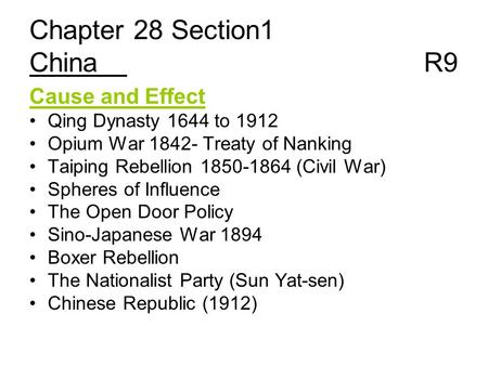 Chapter 28 Section1 China R9