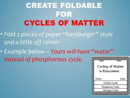 Create foldable for cycles of matter