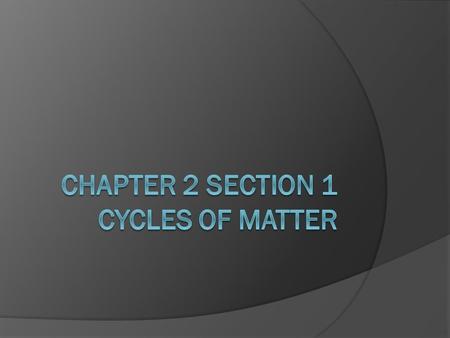 Cycles of Matter  Also called biogeochemical cycles  These cycles are nature’s way of recycling because… Matter is always conserved  The three main.