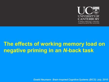 The effects of working memory load on negative priming in an N-back task Ewald Neumann Brain-Inspired Cognitive Systems (BICS) July, 2010.
