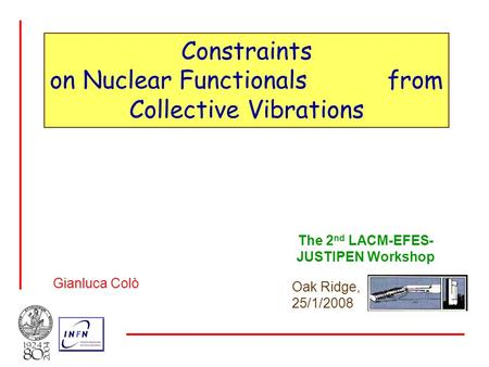 Constraints on Nuclear Functionals from Collective Vibrations Gianluca Colò The 2 nd LACM-EFES- JUSTIPEN Workshop Oak Ridge, 25/1/2008.