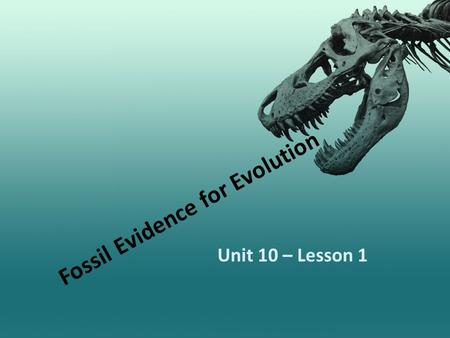 Fossil Evidence for Evolution Unit 10 – Lesson 1.