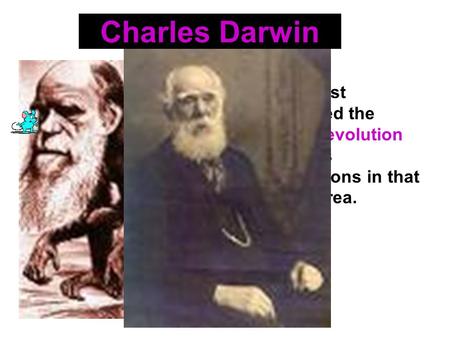 Charles Darwin A naturalist considered the father of evolution due to his contributions in that subject area.
