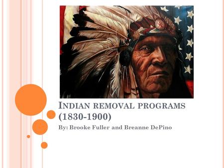 I NDIAN REMOVAL PROGRAMS (1830-1900) By: Brooke Fuller and Breanne DePino.
