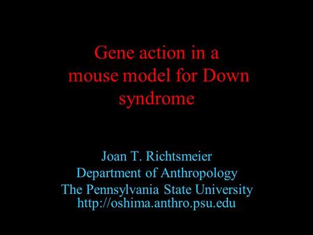 Gene action in a mouse model for Down syndrome Joan T. Richtsmeier Department of Anthropology The Pennsylvania State University