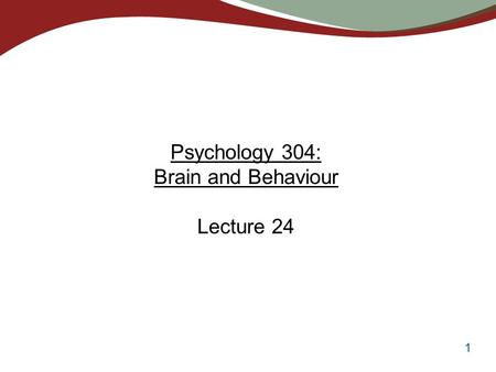 Psychology 304: Brain and Behaviour Lecture 24