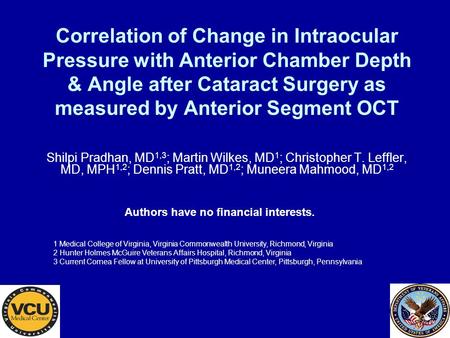 Correlation of Change in Intraocular Pressure with Anterior Chamber Depth & Angle after Cataract Surgery as measured by Anterior Segment OCT Shilpi Pradhan,