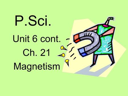 P.Sci. Unit 6 cont. Ch. 21 Magnetism.