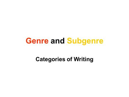 Genre and Subgenre Categories of Writing.