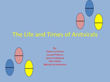 The Life and Times of Anitvirals By: Karen Summers Louise Pilsbury Jasmine Delaine Irfan Mekic Bethannie Jamerson.