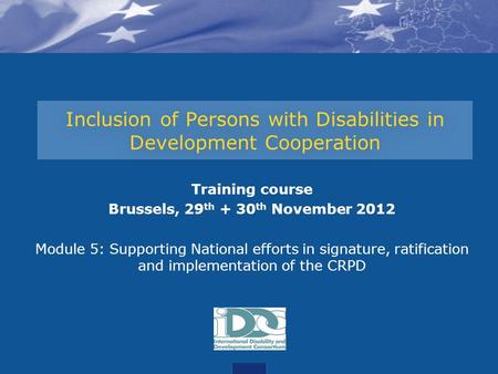 Inclusion of Persons with Disabilities in Development Cooperation Training course Brussels, 29 th + 30 th November 2012 Module 5: Supporting National efforts.