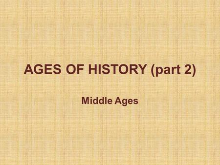 AGES OF HISTORY (part 2) Middle Ages. Ages of History Last classes it’s been studied that History is divided in Prehistory and Human History. Prehistory.
