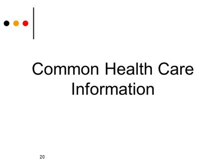 20 Common Health Care Information. 21 Publicly Funded Programs for Basic Healthcare Government sponsored (funded) health programs Not just for people.