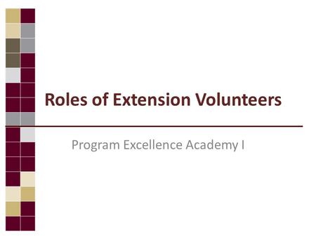Roles of Extension Volunteers Program Excellence Academy I.