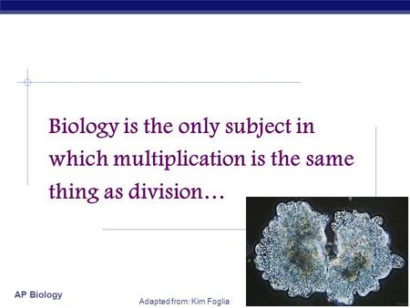 AP Biology Adapted from: Kim Foglia Biology is the only subject in which multiplication is the same thing as division…