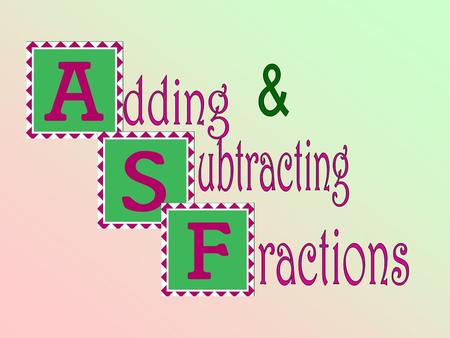 Adding & Subtracting Fractions Teacher Notes: Use this presentation to teach the steps for adding and subtracting fractions with unlike denominators.