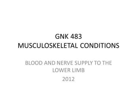 GNK 483 MUSCULOSKELETAL CONDITIONS BLOOD AND NERVE SUPPLY TO THE LOWER LIMB 2012.