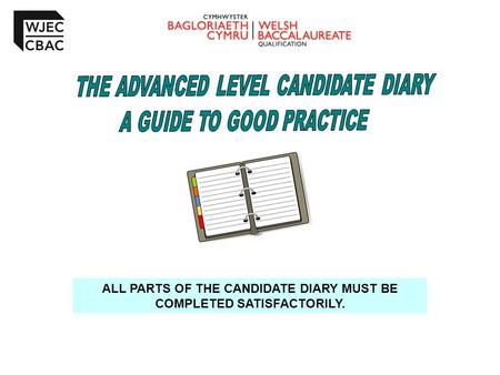 ALL PARTS OF THE CANDIDATE DIARY MUST BE COMPLETED SATISFACTORILY.