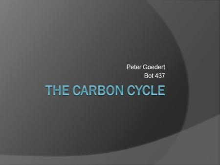 Peter Goedert Bot 437. The processes that influence the carbon cycle Photosynthesis: CO 2 is taken in and fixed during the calvin cycle energy (sunlight)