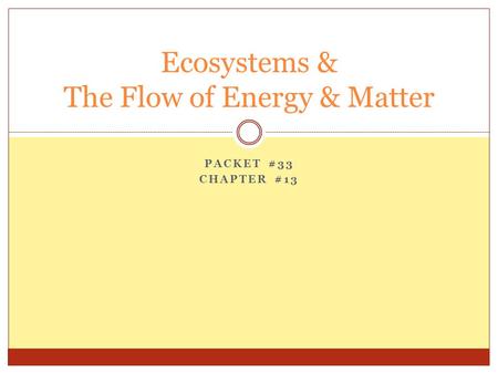 PACKET #33 CHAPTER #13 Ecosystems & The Flow of Energy & Matter.