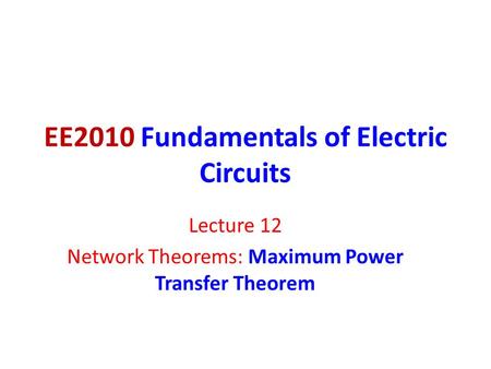 EE2010 Fundamentals of Electric Circuits