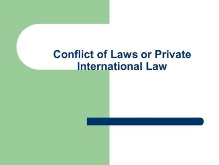Conflict of Laws or Private International Law. Definitions - The branch of international law and intranational interstate law that regulates all lawsuits.