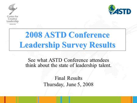 2008 ASTD Conference Leadership Survey Results See what ASTD Conference attendees think about the state of leadership talent. Final Results Thursday, June.