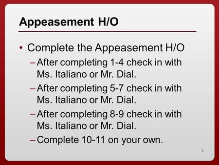 Appeasement H/O Complete the Appeasement H/O