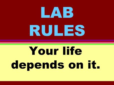 LAB RULES Your life depends on it.. Rule # 1 Wear safety goggles at all times.