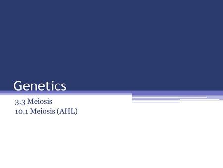 Genetics 3.3 Meiosis 10.1 Meiosis (AHL). Recall Mitosis Purpose: Process: Results: