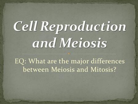 EQ: What are the major differences between Meiosis and Mitosis?