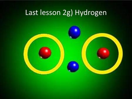 Last lesson 2g) Hydrogen. acid + metal salt + hydrogen Hydrochloric acid + magnesiummagnesium chloride + hydrogen Nitric acid + ironiron nitrate + hydrogen.
