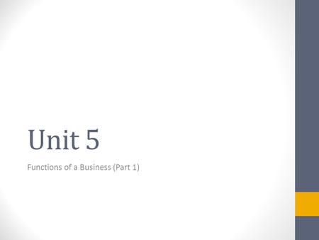 Unit 5 Functions of a Business (Part 1). PRODUCTION Chapter 5.