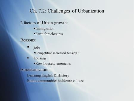 Ch. 7.2: Challenges of Urbanization