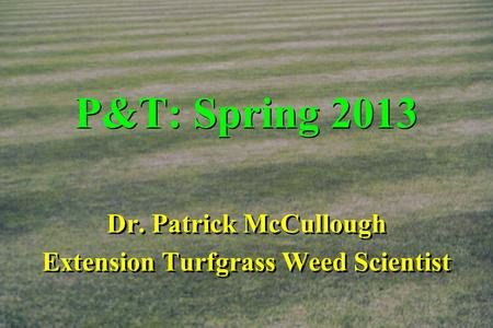 P&T: Spring 2013 Dr. Patrick McCullough Extension Turfgrass Weed Scientist Dr. Patrick McCullough Extension Turfgrass Weed Scientist.