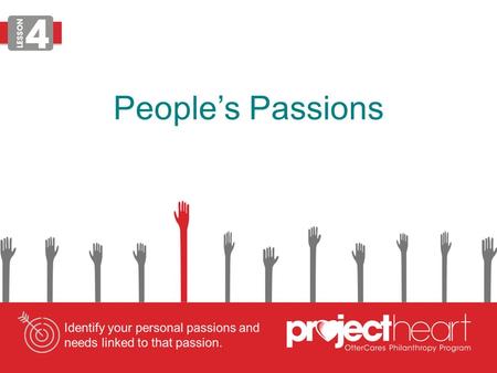 People’s Passions. Personal Passion Define personal passion: a powerful or compelling emotion or feeling about a specific topic LESSON.