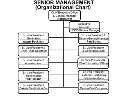 SENIOR MANAGEMENT (Organizational Chart) Chief Executive Officer & General Manager Ron Harper Executive Assistant to CEO/General Manager Sr. Vice President.