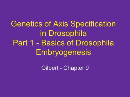 Genetics of Axis Specification in Drosophila Part 1 - Basics of Drosophila Embryogenesis Gilbert - Chapter 9.