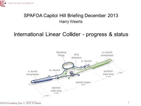 1 SPAFOA Capitol Hill Briefing December 2013 Harry Weerts International Linear Collider - progress & status SPAFOA meeting, Dec 11, 2013, H.Weerts.