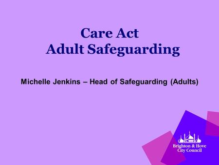 Care Act Adult Safeguarding Michelle Jenkins – Head of Safeguarding (Adults)