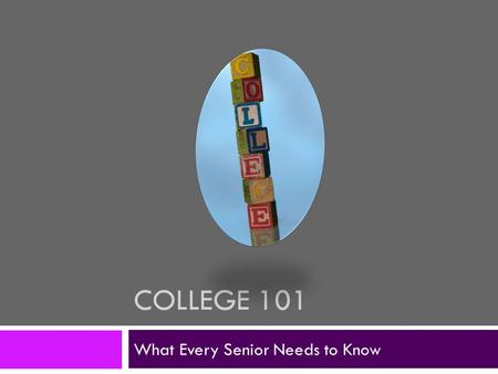 COLLEGE 101 What Every Senior Needs to Know. How do I know if I have enough credits to graduate?  Over the next couple months, your counselor will be.
