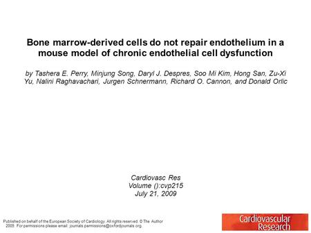 Bone marrow-derived cells do not repair endothelium in a mouse model of chronic endothelial cell dysfunction by Tashera E. Perry, Minjung Song, Daryl J.