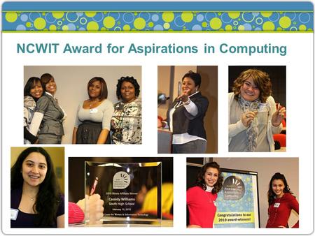 NCWIT Award for Aspirations in Computing. Publicity & Getting Girls to Apply »Get the word out to possible applicantsGet the word out to possible applicants.