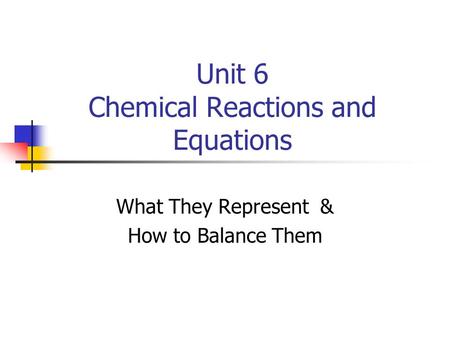 Unit 6 Chemical Reactions and Equations