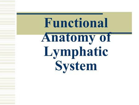 Functional Anatomy of Lymphatic System. Lymphatic System Core Functions  protects body against foreign material  assists in circulation of body fluids.